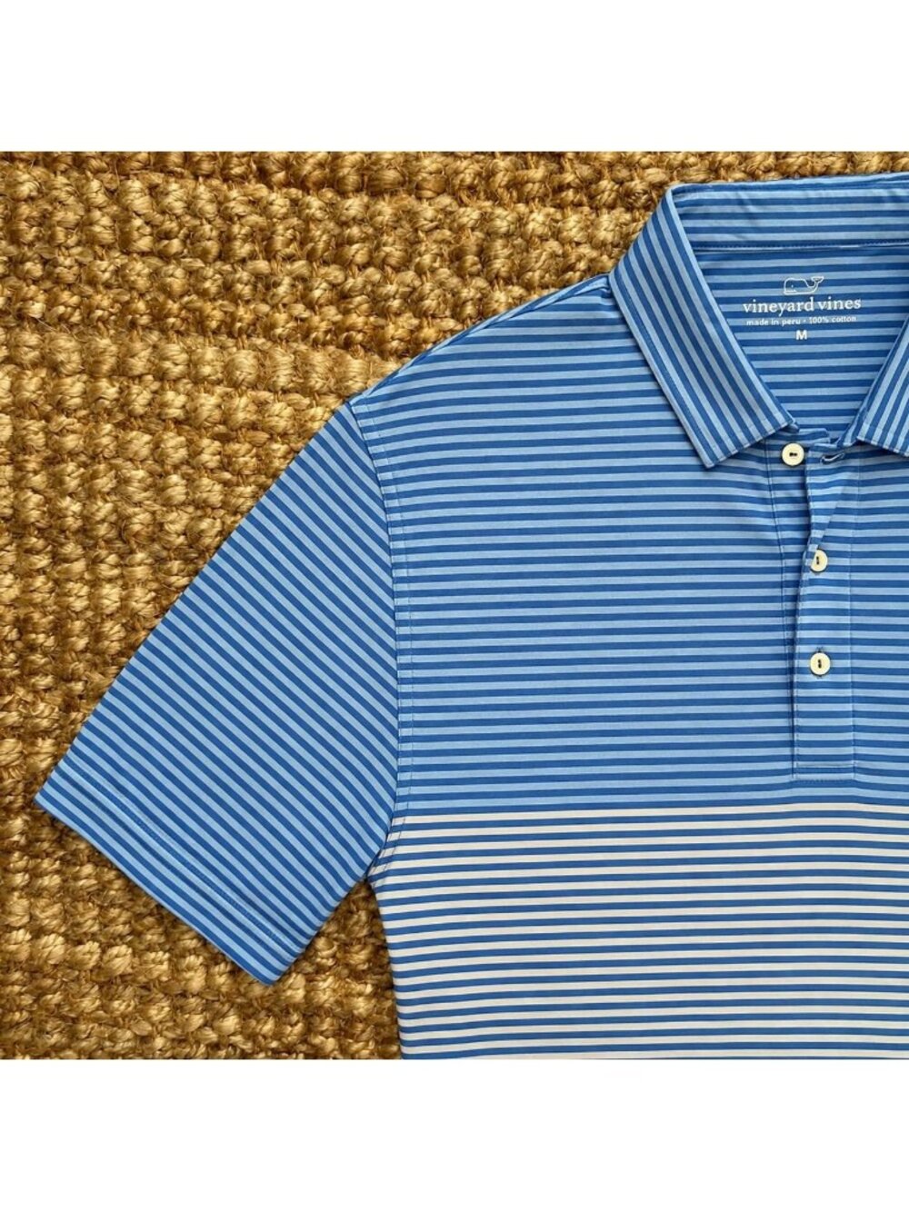 Vineyard Vines Performance Men's Medium Striped Short Sleeve Polo Shirt Blue